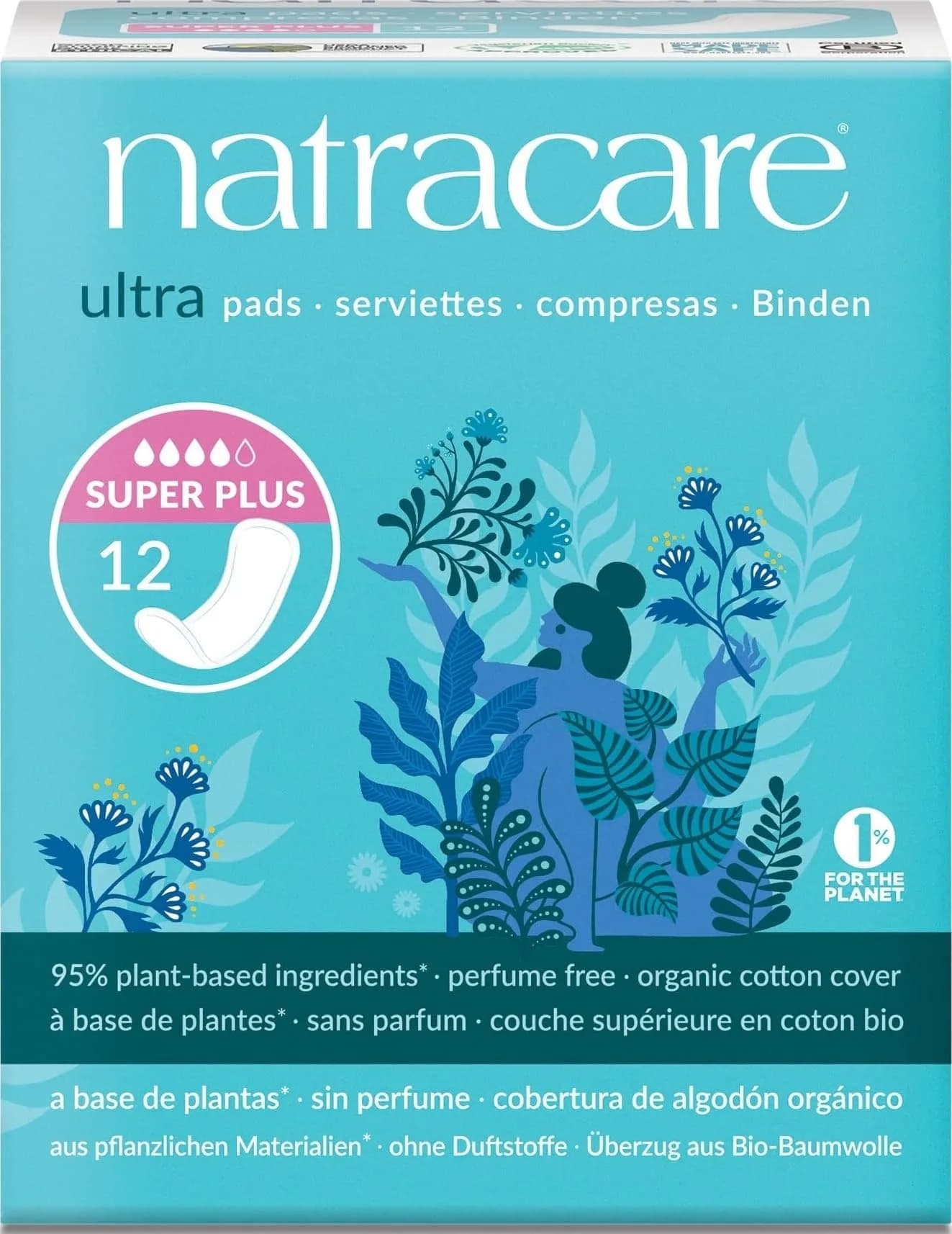 Natracare Slim Fitting Ultra Pads Without Wings, Super Plus, 12 Count (Pack of 1) | Certified Organic Cotton, Plastic-Free
