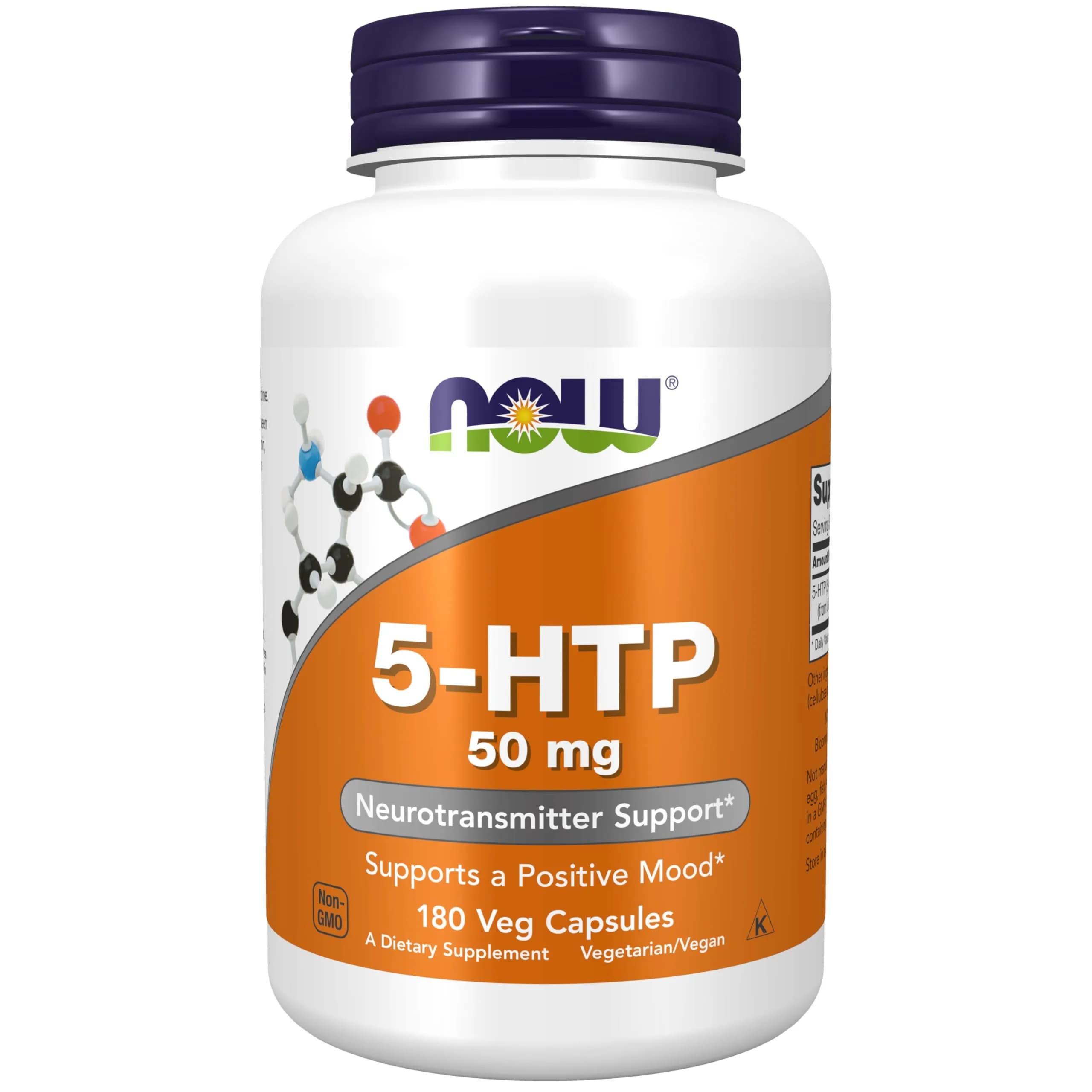 NOW Supplements 5-HTP 50 mg Veg Caps 180 Count | Supports Positive Mood & Neurotransmitter Function