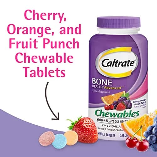 Caltrate Chewables 600 Plus D3 Vitamin D and Calcium Supplement | Sugar Free, Bone & Muscle Support thumbnail 2