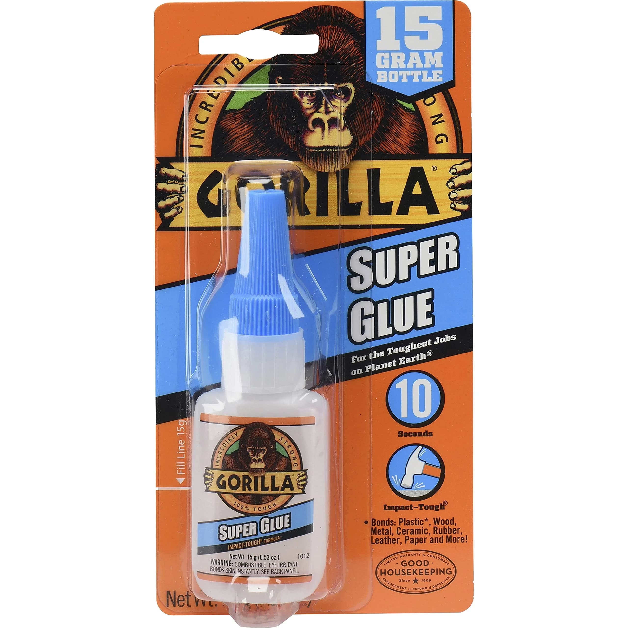 Gorilla Super Glue Clear Bonding Adhesive 15g (0.51 Fl Oz) | Impact-Tough Formula for Fast Repairs — Clear