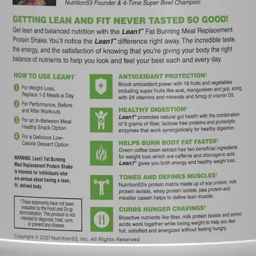 LEAN1 Vanilla Meal Replacement Protein Shake 27.5oz | Supports Weight Loss & Muscle Tone thumbnail 5