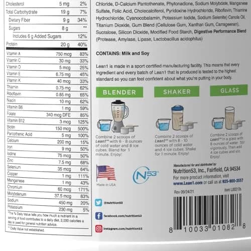 LEAN1 Vanilla Meal Replacement Protein Shake 27.5oz | Supports Weight Loss & Muscle Tone thumbnail 3