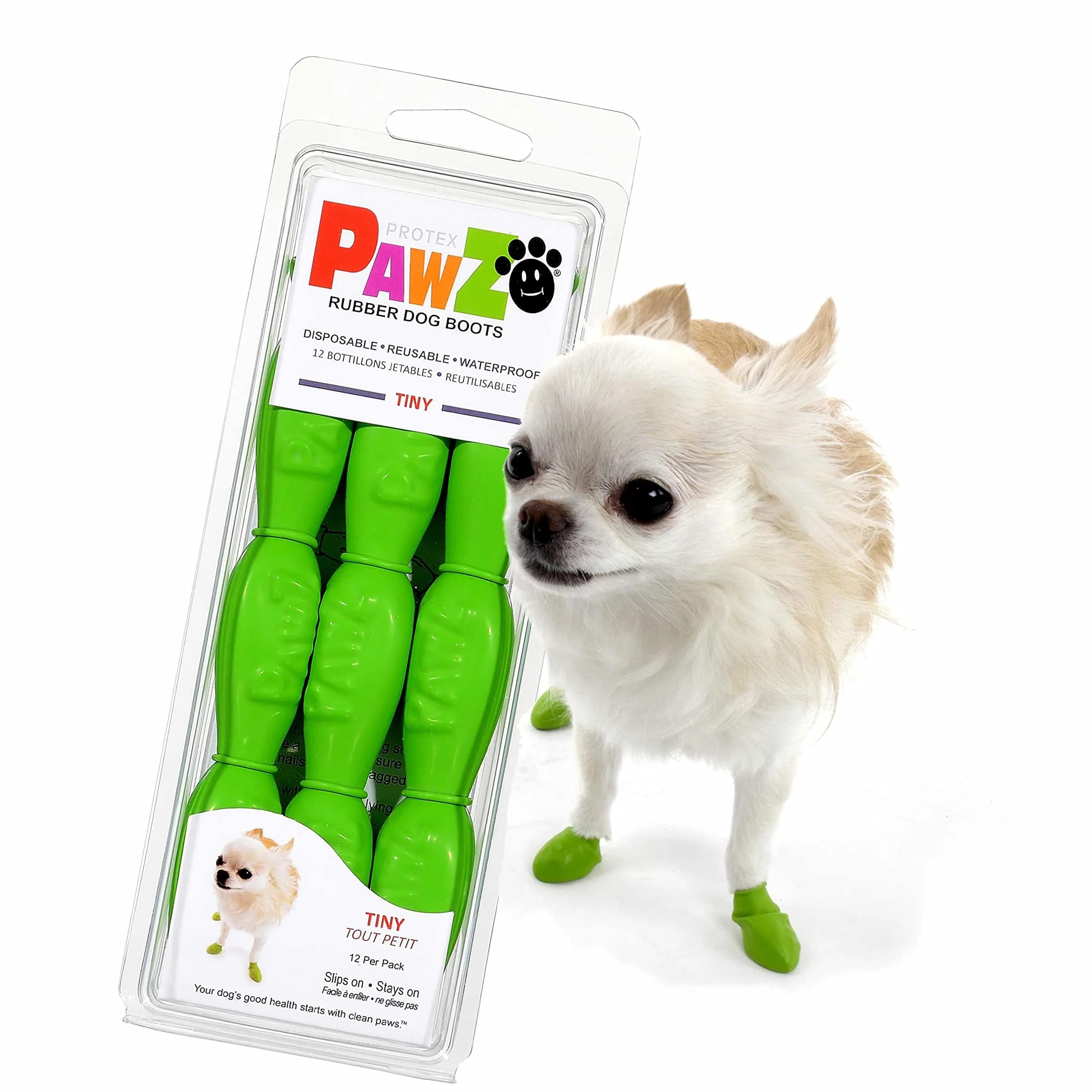 PawZ Rubber Dog Boots - Waterproof Non-Slip Dog Shoes for Hot Pavement, Tiny Size (12-Pack)