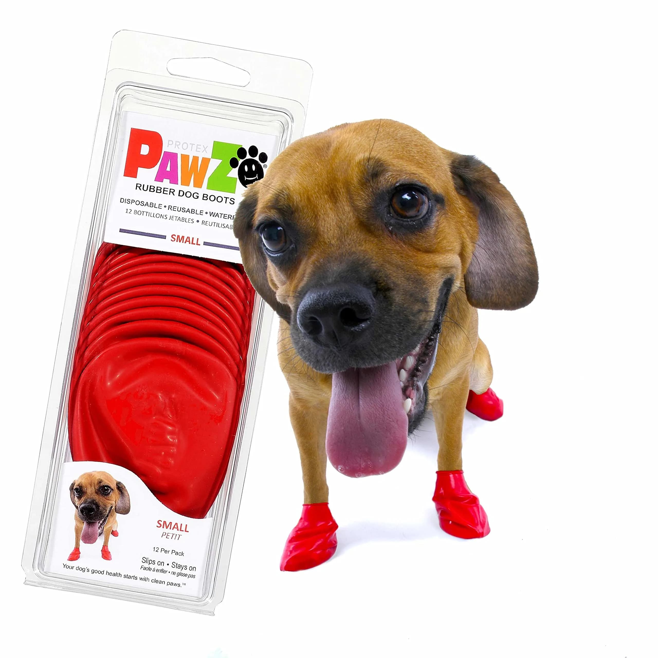Protex PawZ Rubber Dog Boots Waterproof Non-Slip 12 Pack | All-Weather Paw Protection