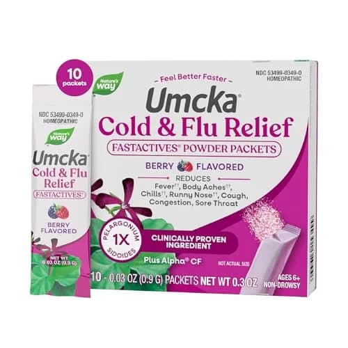 Nature's Way Umcka Cold & Flu Relief FastActives Berry Powder 10 Packets | Homeopathic Multi-Symptom Relief thumbnail 1