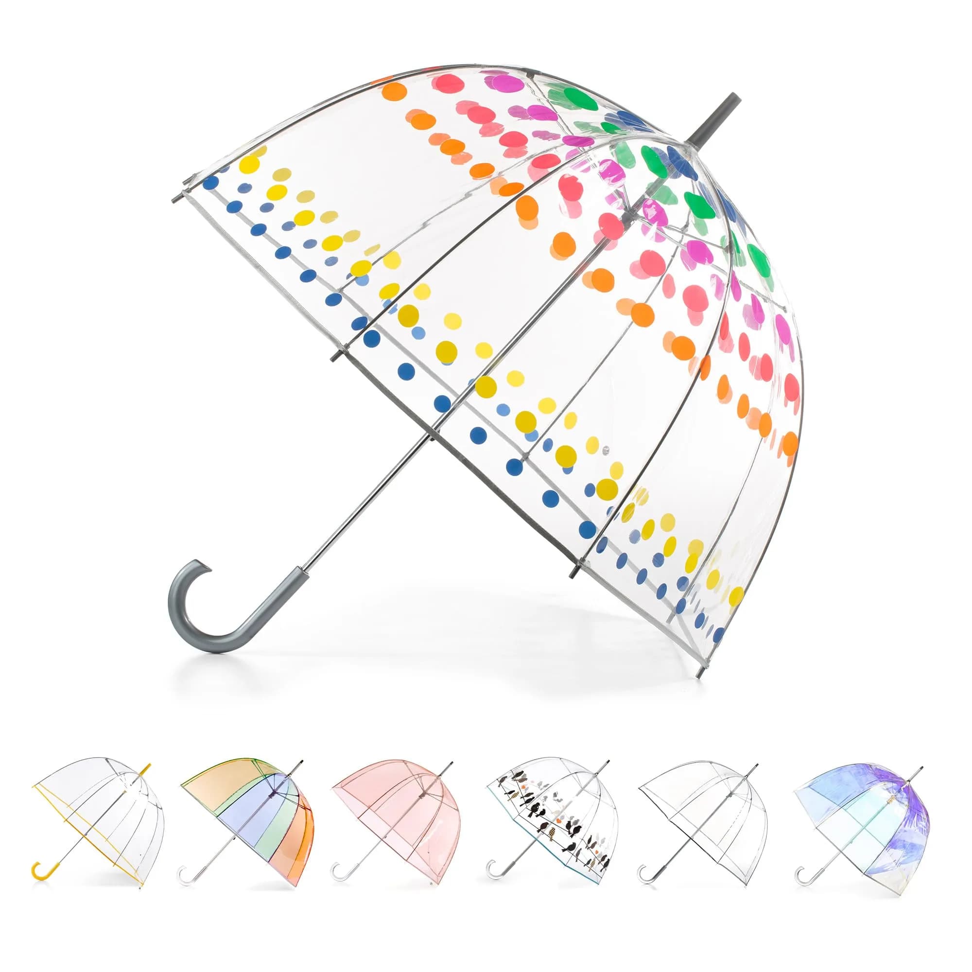 totes Signature Clear Bubble Umbrella 51" Arc | Auto Open Windproof Stick Umbrella — Signature Dots - 1pk / 51 inches