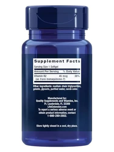 Life Extension Low Dose Vitamin K2 Supports, 90 Softgels thumbnail 2