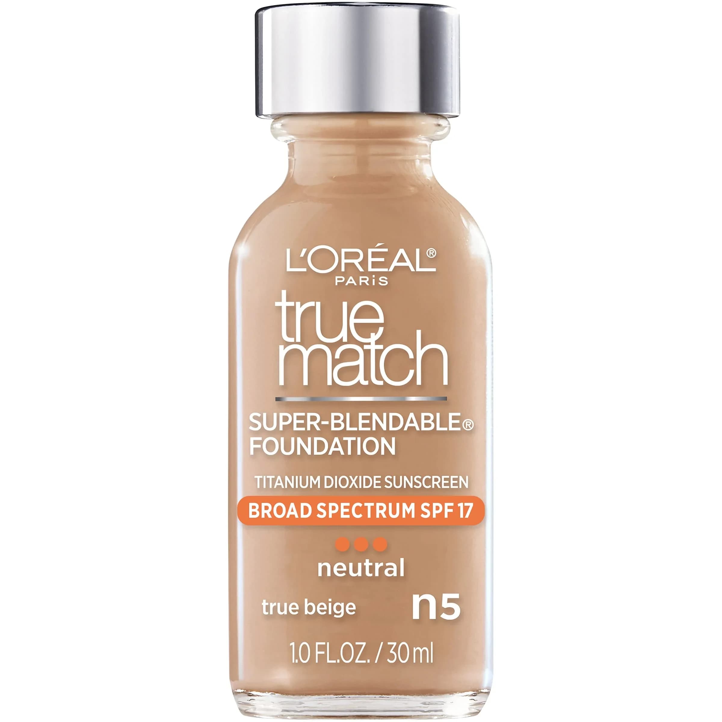 L'Oreal Paris True Match Super-Blendable Liquid Foundation, True Beige N5, 30ml (1 Fl Oz) | Natural Finish, SPF 19
