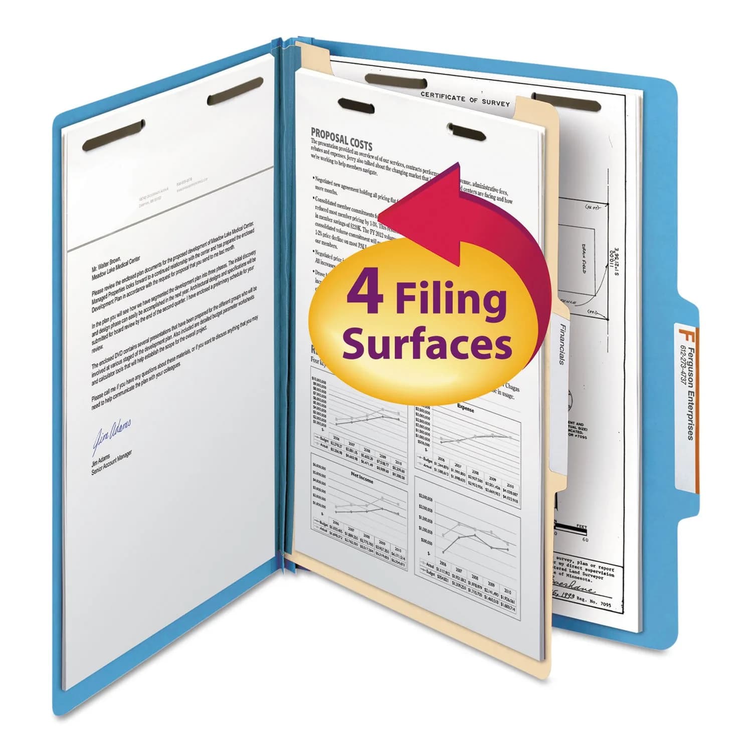 Smead Classification File Folders 2" Expansion, 2/5-Cut Tab, Letter Size, 10 per Box (Blue) | Organize Documents with 6 Filing Surfaces - main product image