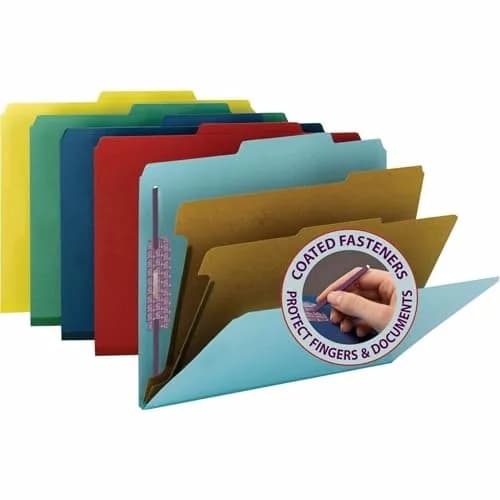 Smead Pressboard Classification File Folder with SafeSHIELD Fasteners, 2 Dividers, 2" Expansion, Letter Size, Blue, 10 per Box | 25.9cm x 30.7cm x 6.4cm thumbnail 7