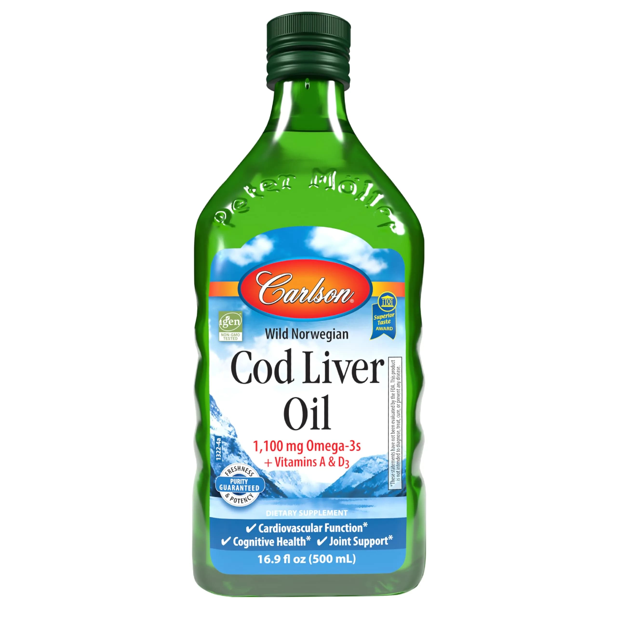 Carlson Cod Liver Oil Lemon 500 mL (16.9 Fl Oz) | 1100 mg Omega-3s, Heart & Brain Health — Unflavored / 16.9 Fl Oz