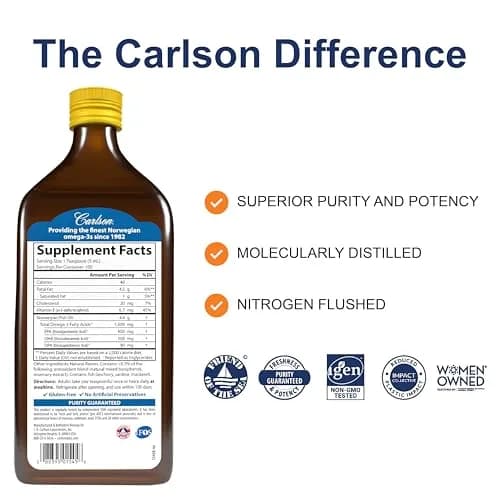 Carlson The Very Finest Fish Oil Liquid 500ml (16.9 Fl Oz) | 1600mg Omega-3s for Heart, Brain, Joints thumbnail 2