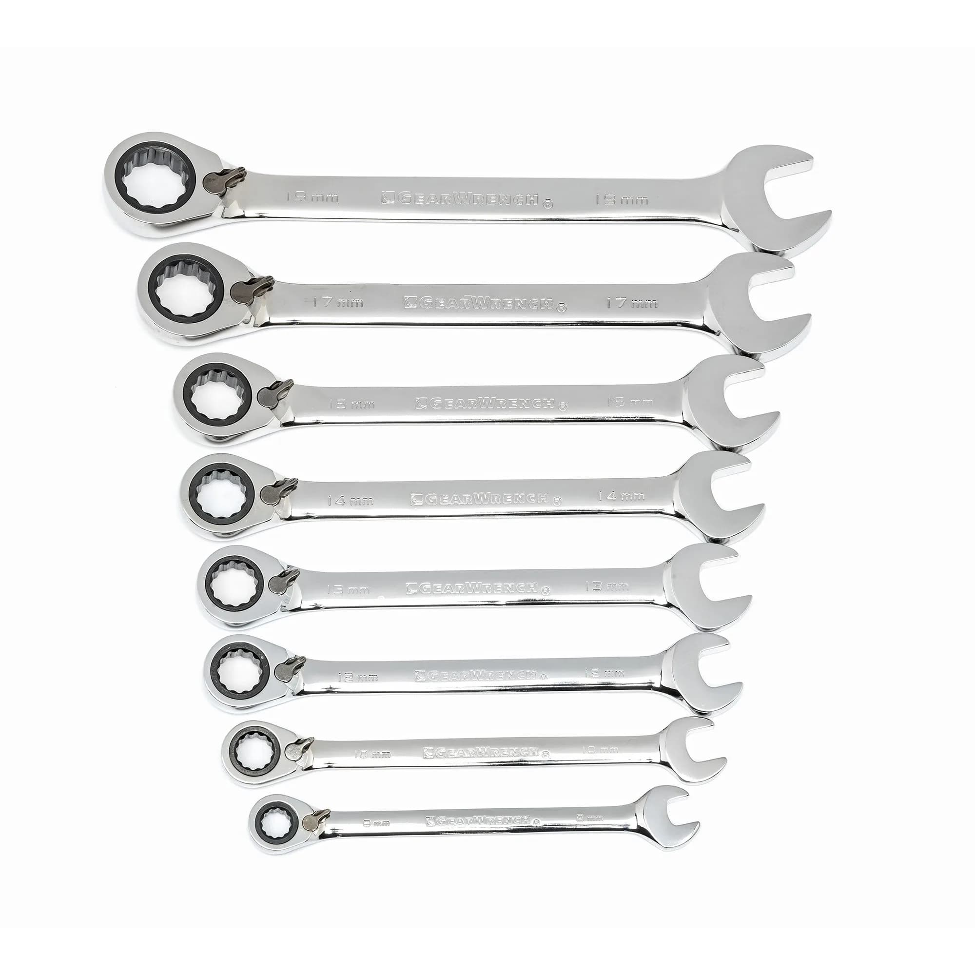 GEARWRENCH 8 Pc 72T Reversible Ratcheting Combination mm Wrench Set | Alloy Steel, 8mm-19mm, Polished - main product image