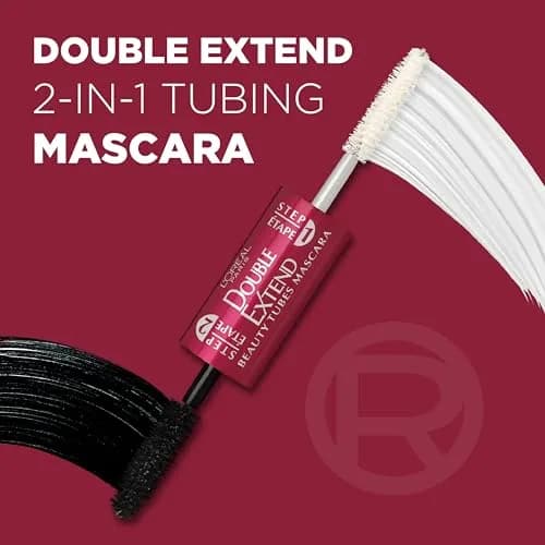 L'Oreal Paris Double Extend Tubing Mascara Blackest Black 9.6ml (0.33 Fl Oz) | Lengthening 2 Step Mascara thumbnail 2