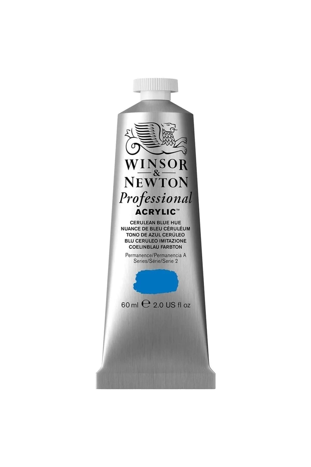 Winsor & Newton Professional Acrylic Paint Titanium White 200ml (6.75 Fl Oz) | ASTM D4236 Certified — Cerulean Blue Hue / 2-oz Tube