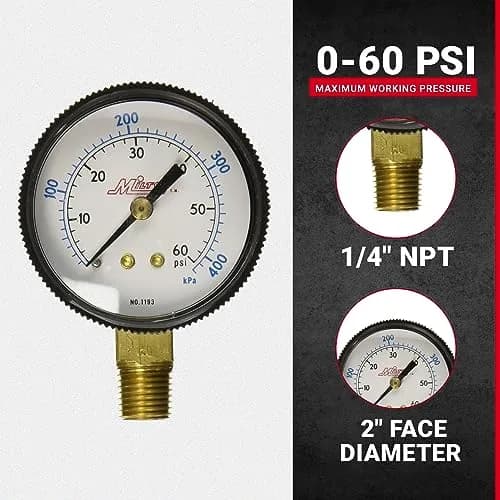 Milton 1193 Pressure Dial Gauge, Brass, 0-60 PSI, 1/4" NPT Bottom Mount | Accurate Industrial Measurement thumbnail 2