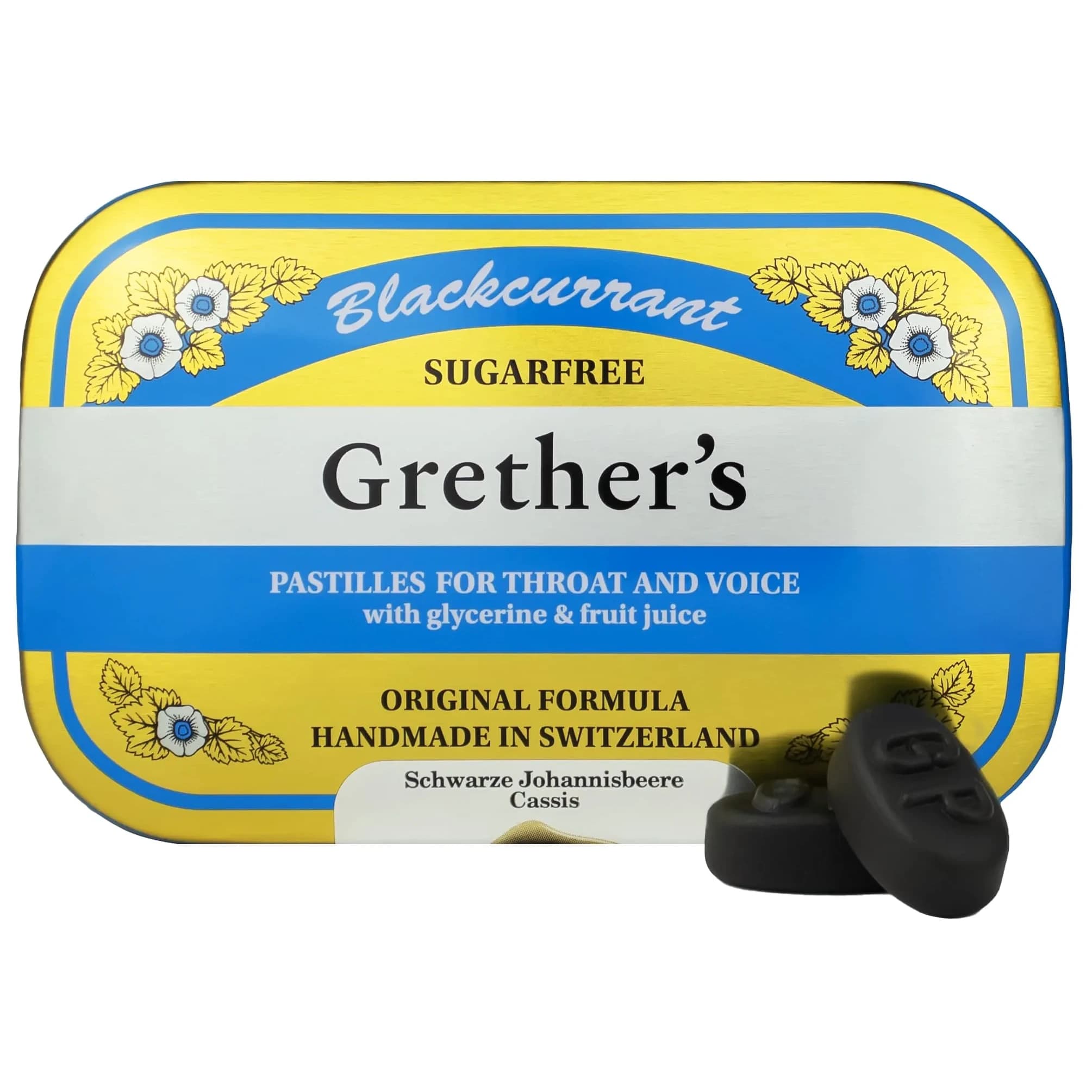 GRETHER'S Sugarfree Blackcurrant Pastilles 60g (2.1 oz) | Swiss Dry Mouth & Throat Comfort - main product image