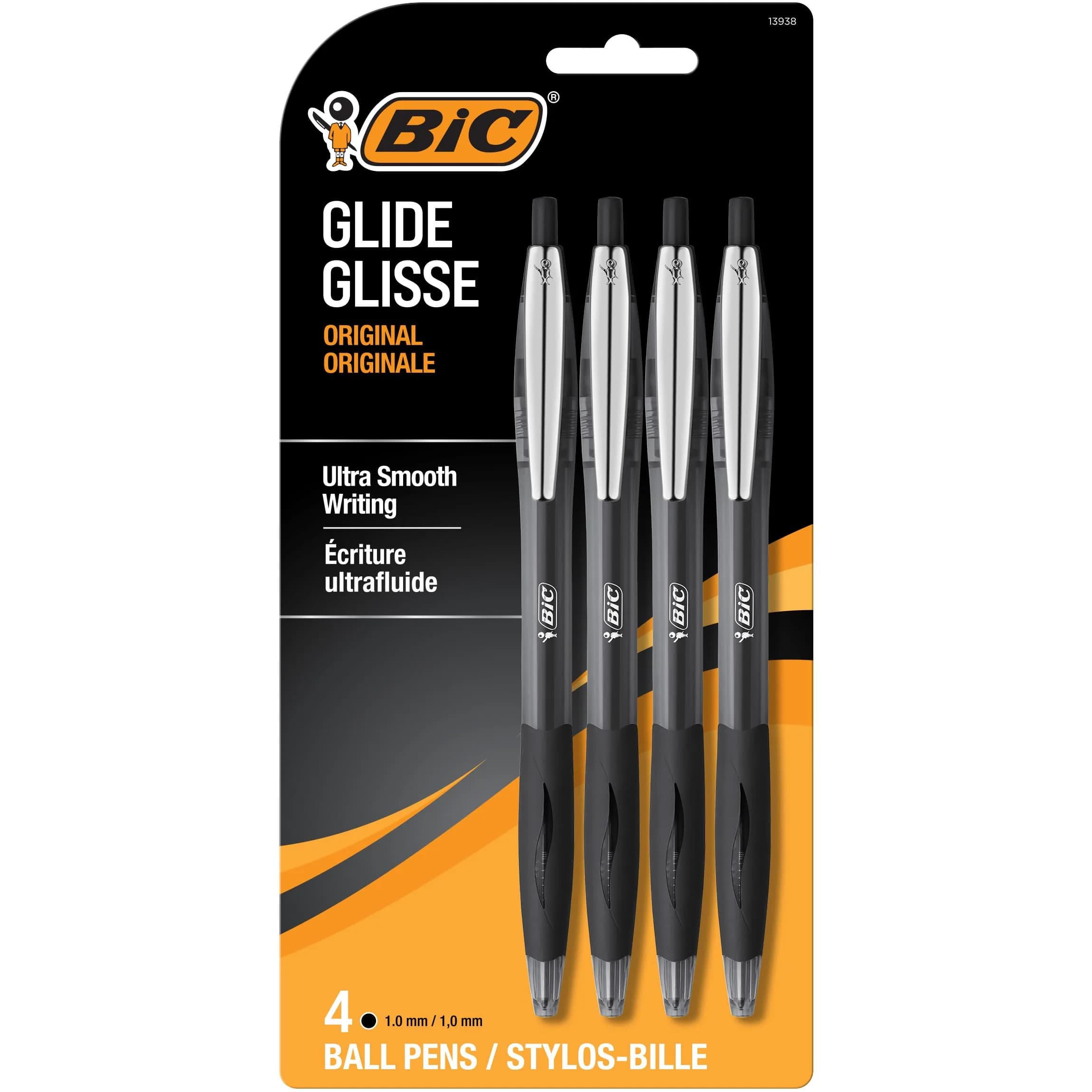 BIC Glide Retractable Ballpoint Pens Black 1.0mm Medium Point 4-Count | Smooth Writing & Comfortable Grip — Black