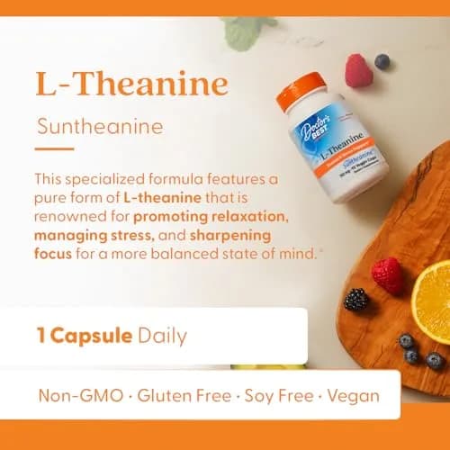 Doctor's Best L-Theanine Suntheanine 150 mg 90 Count Veggie Capsules | Stress Reduction & Focus Support thumbnail 2