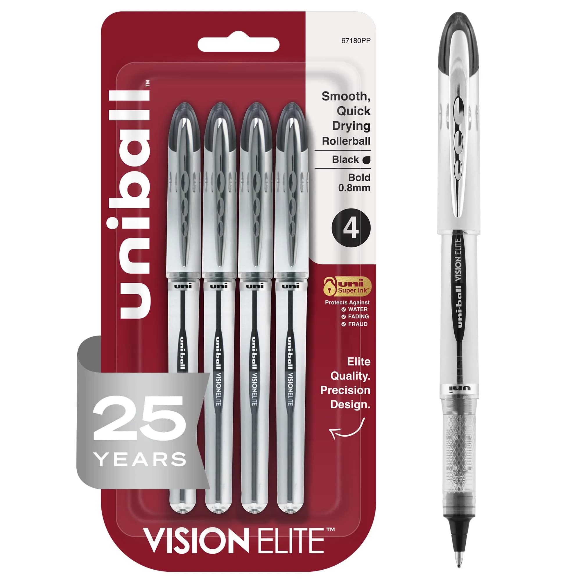 Uni-Ball Vision Elite Rollerball Pens, Bold Point (0.8mm), Black | Leak-Free, Water-Resistant, Smooth Writing - main product image