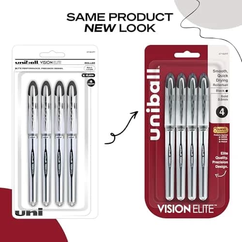 Uni-Ball Vision Elite Rollerball Pens, Bold Point (0.8mm), Black | Leak-Free, Water-Resistant, Smooth Writing thumbnail 5