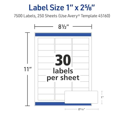 Avery Easy Peel Printable Address Labels 1" x 2-5/8" White 7,500 Labels | Sure Feed Technology for Laser Printers thumbnail 7