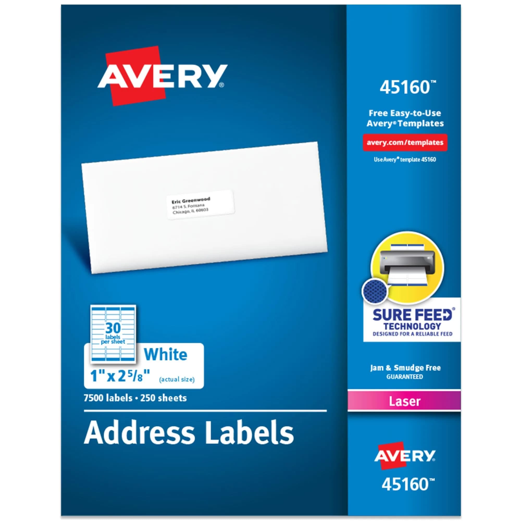 Avery Easy Peel Printable Address Labels 1" x 2-5/8" White 7,500 Labels | Sure Feed Technology for Laser Printers