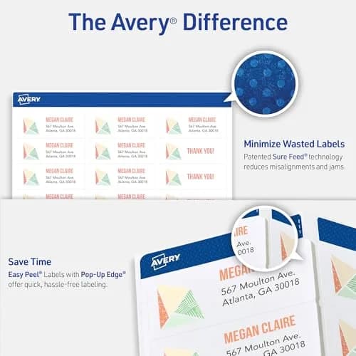 Avery Easy Peel Printable Address Labels 1" x 2-5/8" White 7,500 Labels | Sure Feed Technology for Laser Printers thumbnail 3