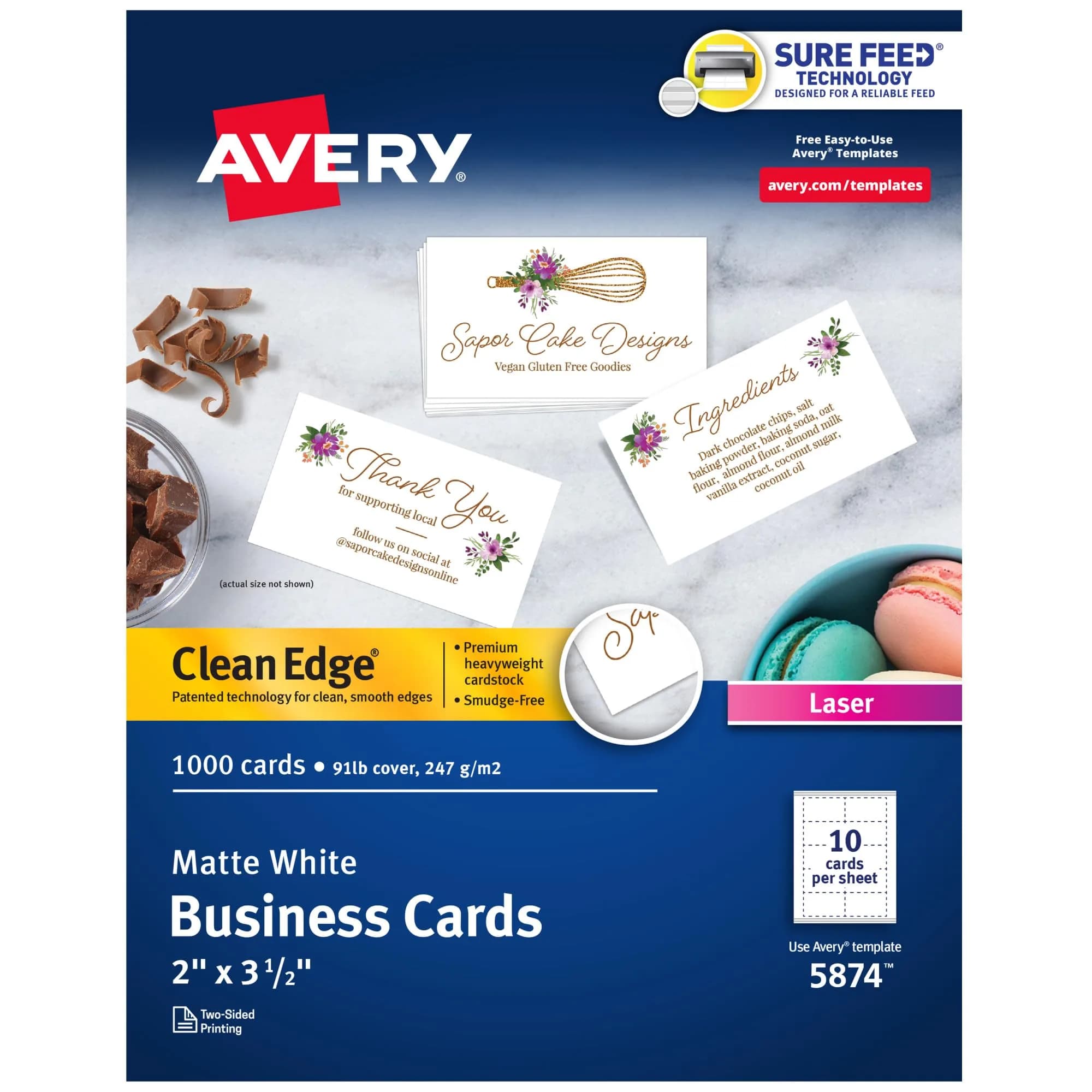 Avery Business Cards 2" x 3.5" Matte White | Clean Edge Laser, 1000 Cards - main product image