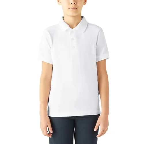 Dickies Big Boys' Short Sleeve Pique Polo Shirt, White, Small (8) | Durable Cotton, Easy Care, Tagless Label thumbnail 1