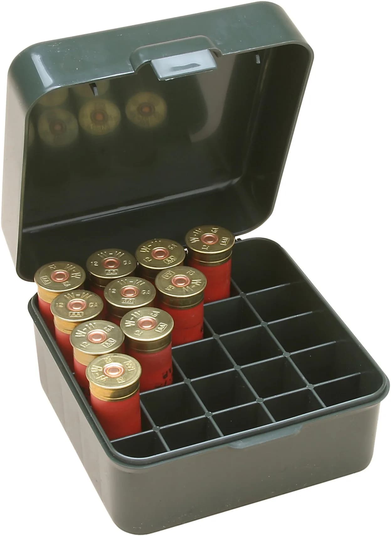 MTM S25-12M-11 25 Round Shotshell Box | USA Made, Forest Green, 3.1" Fit - main product image