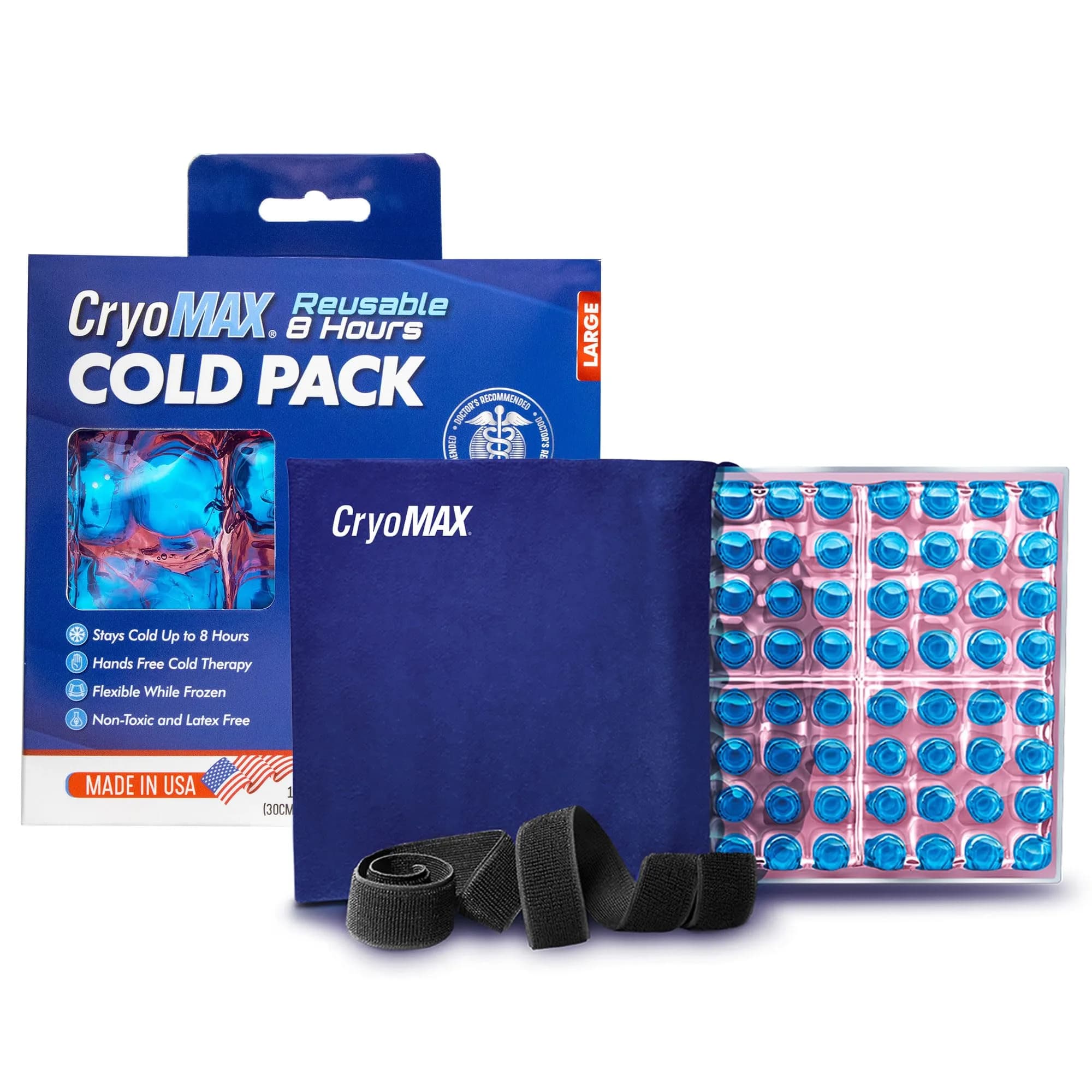 CryoMAX Reusable Cold Pack T-Shape 1200g (42.3 oz) | 8-Hour Cold Therapy with Adjustable Straps — Large