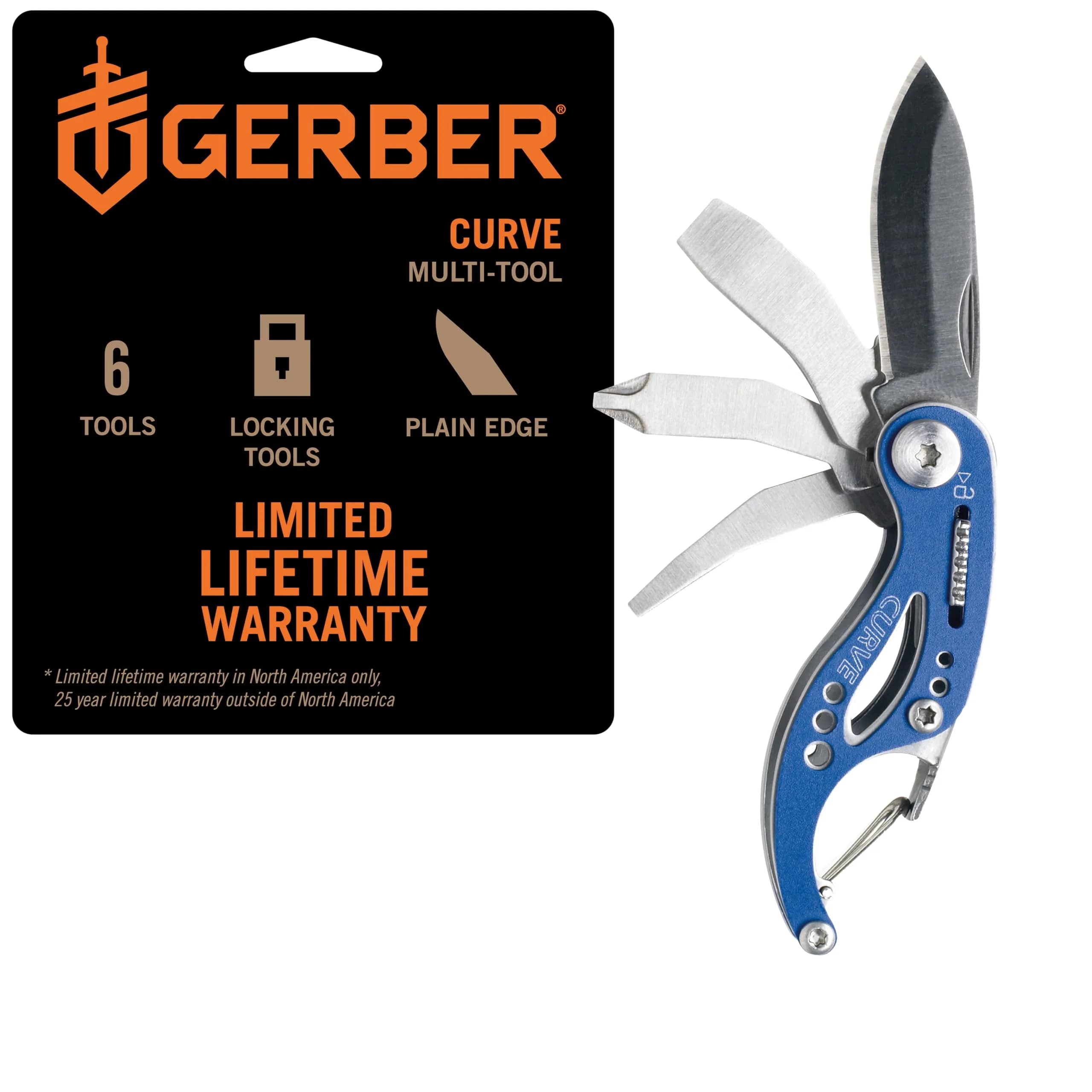 Gerber Curve 6-in-1 Keychain Multitool with Screwdriver & Bottle Opener | 5.1 cm (2 in) Blade — Blue