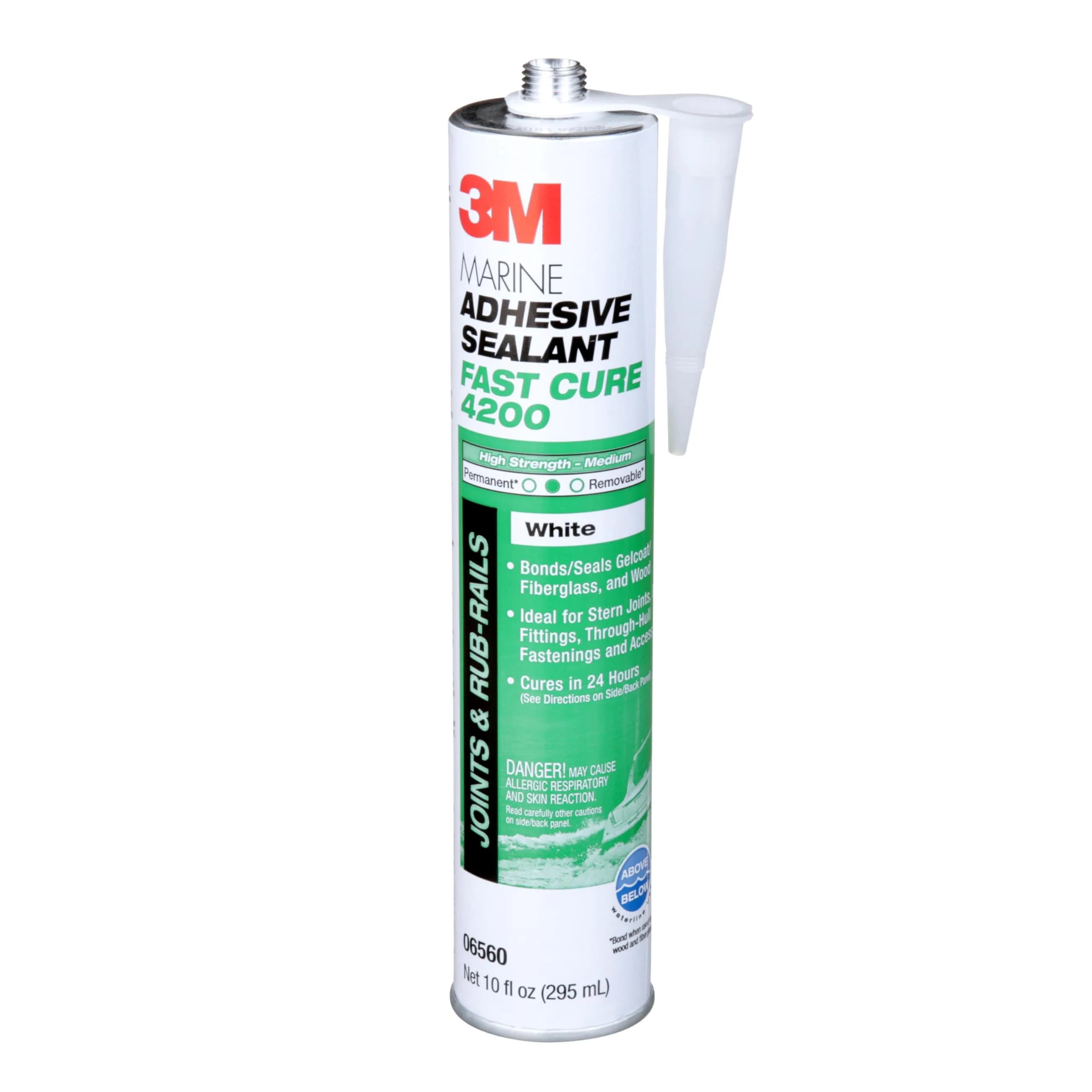 3M Marine Adhesive Sealant Fast Cure 4200FC, White, 295 mL (10 fl oz) | Bonds Above & Below Waterline — White