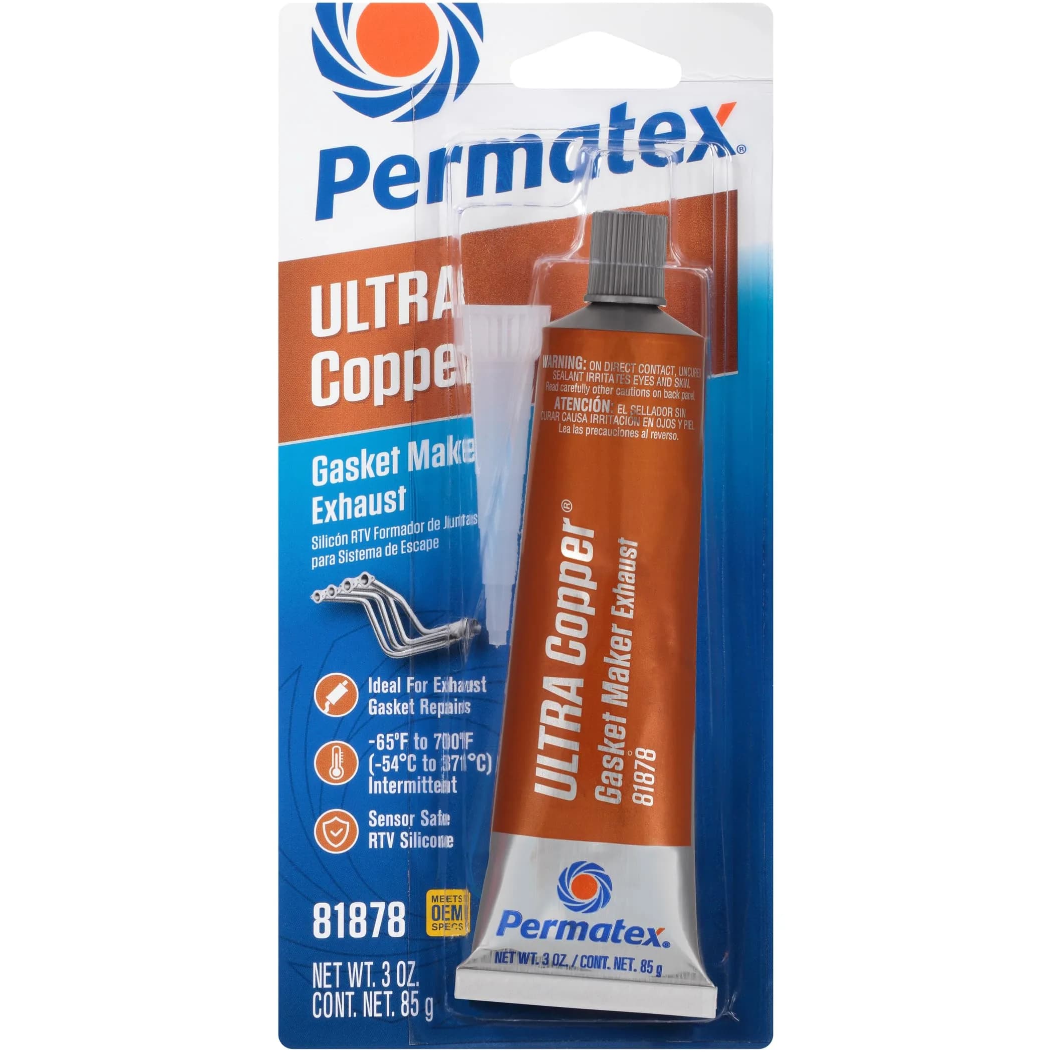 Permatex Ultra Copper Maximum Temperature RTV Silicone Gasket Maker 3 oz (89ml) Tube | High Heat Sealant for Engines - main product image
