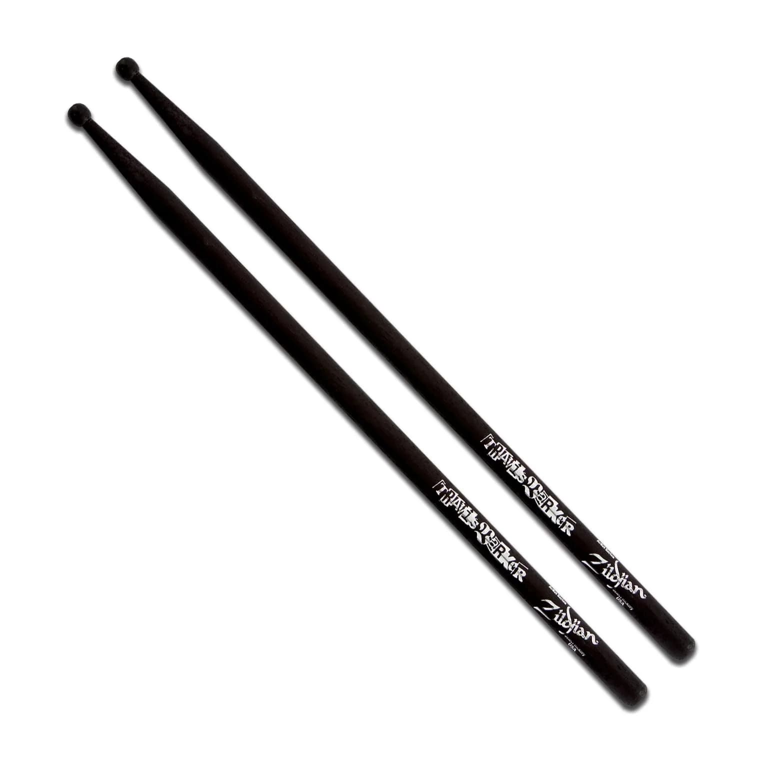 Zildjian Travis Barker Artist Series Drumsticks | Hickory Wood, Round Tip, White Finish — Black