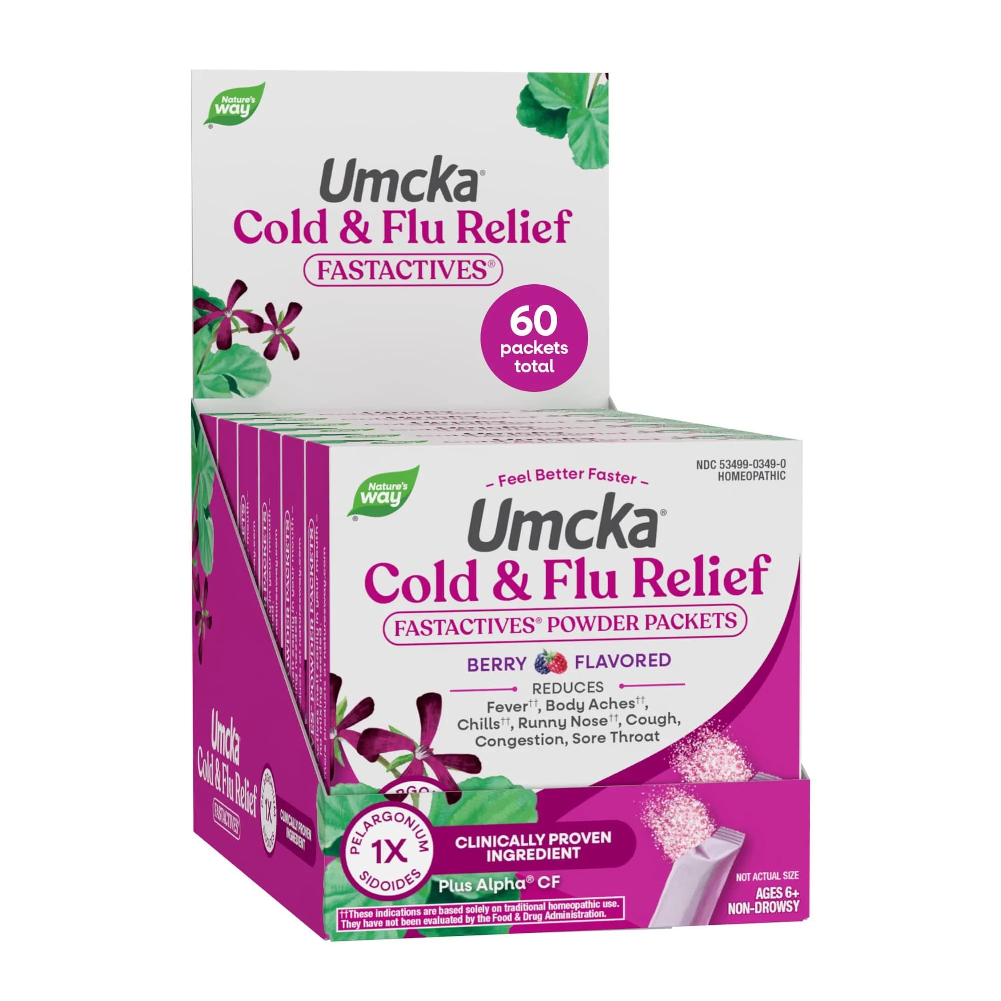Nature's Way Umcka Cold & Flu Relief FastActives Berry Powder 10 Packets | Homeopathic Multi-Symptom Relief — Powder