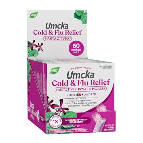 Nature's Way Umcka Cold & Flu Relief FastActives Berry 60 Count (1.8 oz) | Homeopathic Medicine for Cold & Flu Symptoms thumbnail 1