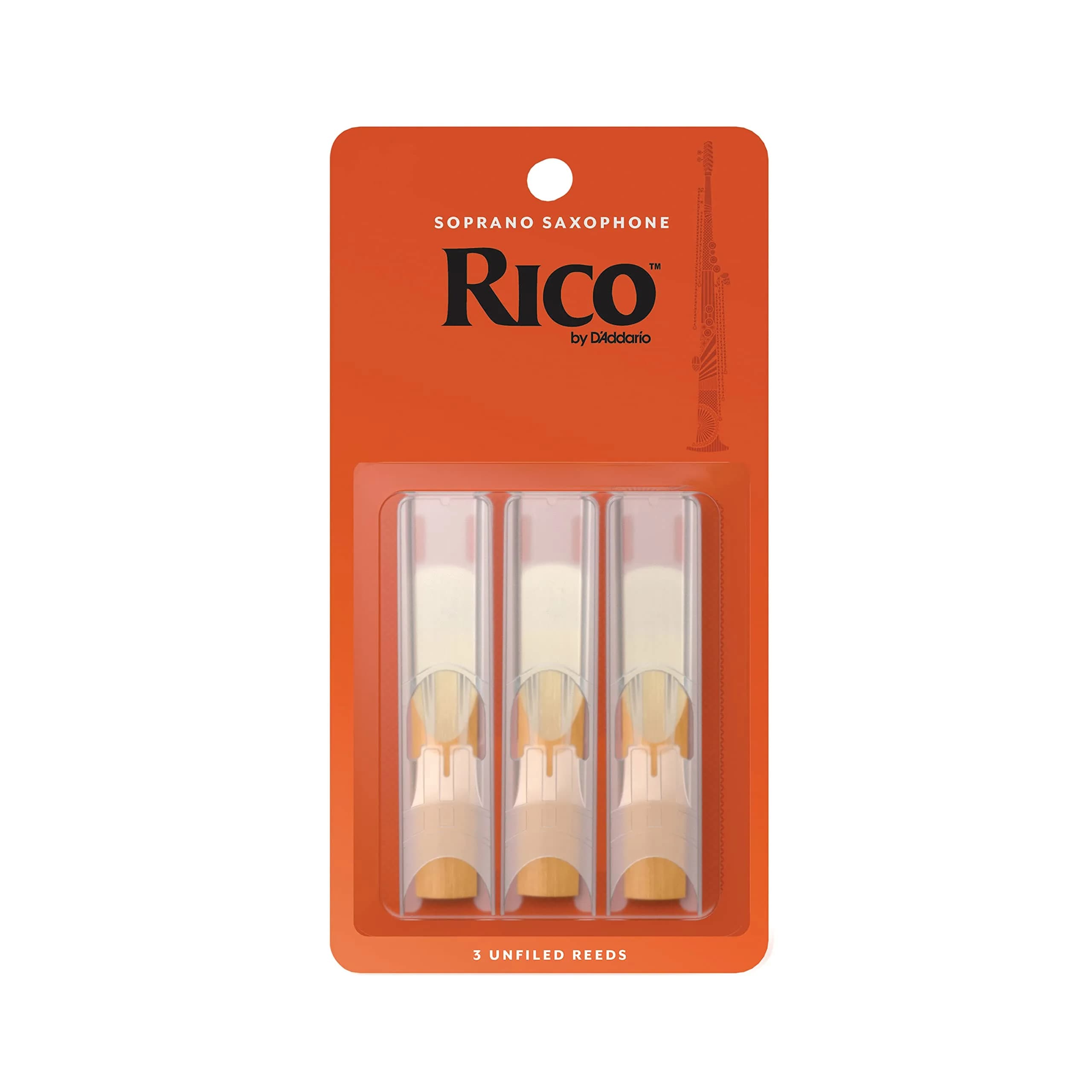 D'Addario Rico Organic Soprano Saxophone Reeds Strength 3.0 (3-Pack, 3 Reeds) | USDA Certified Organic Cane — Strength 1.5