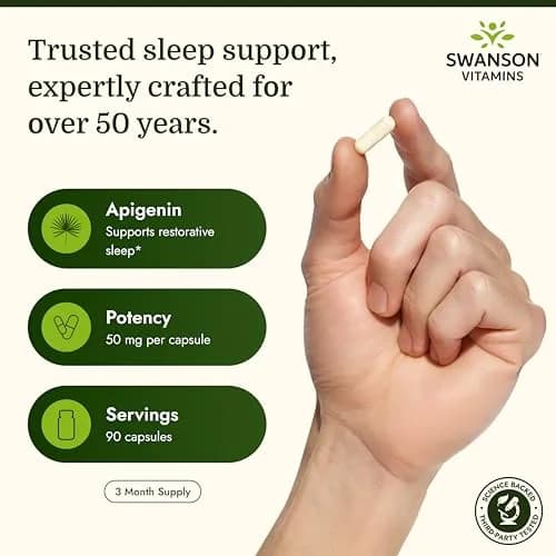 Swanson Apigenin Sleep & Relaxation Supplement 50 mg (90 Capsules) | Natural Support for Stress Response & Cellular Health thumbnail 3