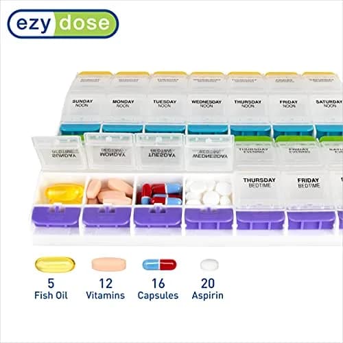 Ezy Dose Weekly Pill Organizer 4x a Day, 7-Day, 2XL | Large Compartments for Meds & Vitamins thumbnail 3