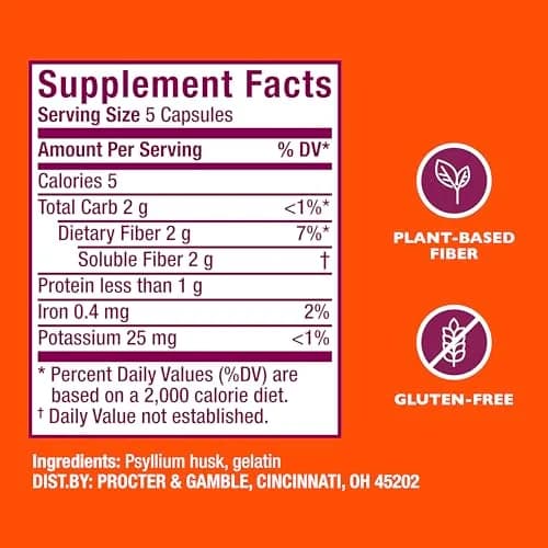 Metamucil Psyllium Husk Fiber Capsules 300 Count | Supports Digestive Health, Heart Health, and Healthy Blood Sugar Levels thumbnail 7