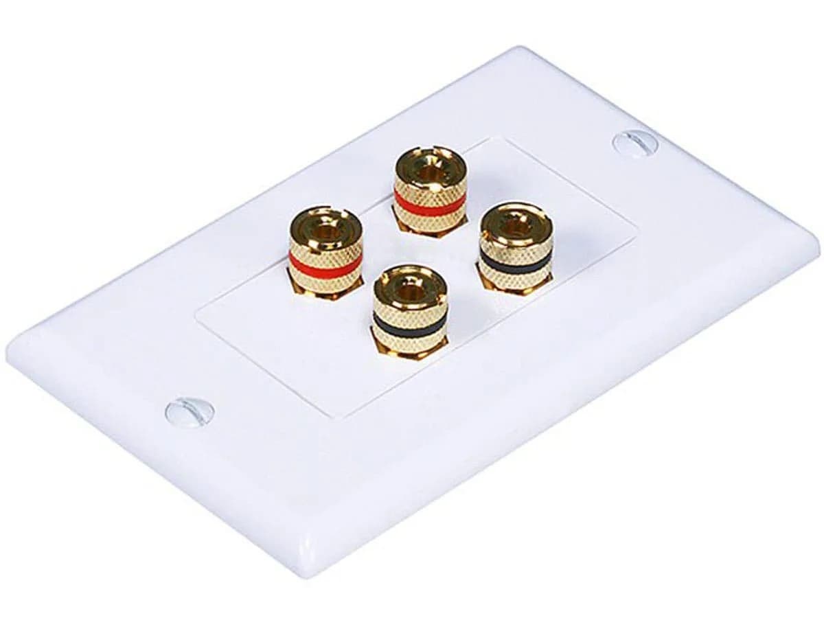 Monoprice Wall Plate for 4 Speakers | Gold Binding Posts, White, 2-Piece (70-120c) — Gold, White