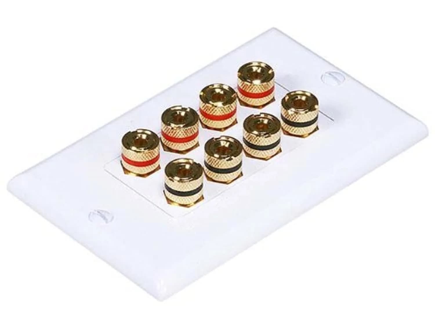 Monoprice Wall Plate for 4 Speakers | Gold Binding Posts, White, 2-Piece (70-120c) - main product image