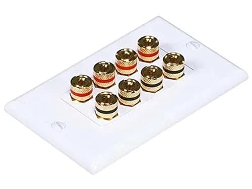 Monoprice Wall Plate for 4 Speakers | Gold Binding Posts, White, 2-Piece (70-120c) thumbnail 1