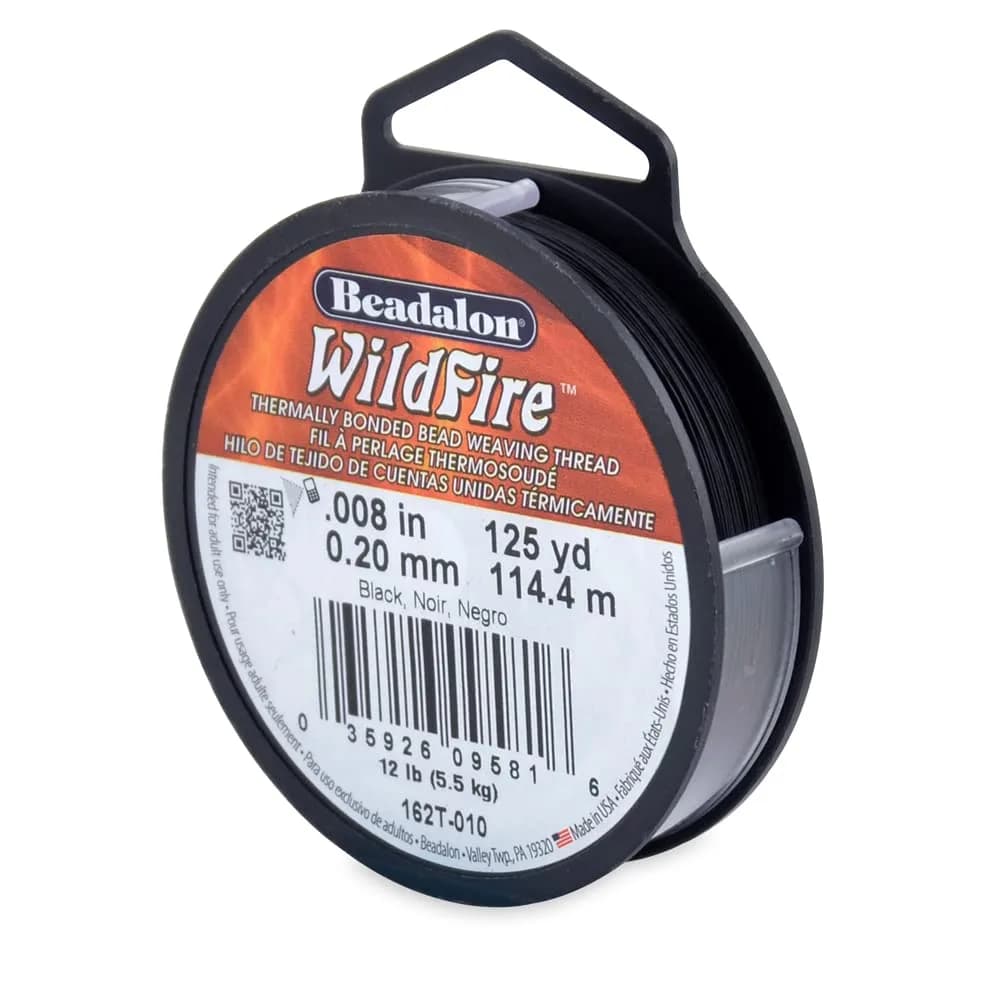 Beadalon Wildfire Beading Thread Jewelry Fishing Line, Black 0.008" (114m/125yd) | 10lb Break Strength - main product image