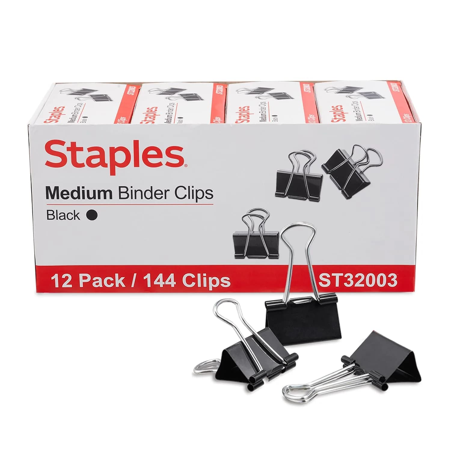 Staples Medium Binder Clips 0.63 Inch Capacity Black 144 Pack | Sturdy Steel Construction for Office & School