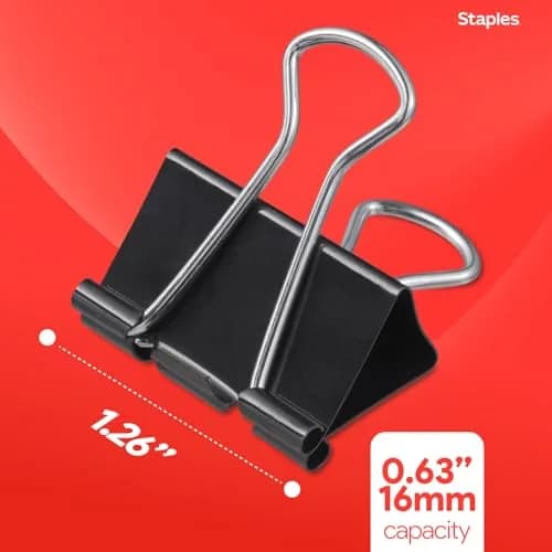 Staples Medium Binder Clips 0.63 Inch Capacity Black 144 Pack | Sturdy Steel Construction for Office & School thumbnail 3