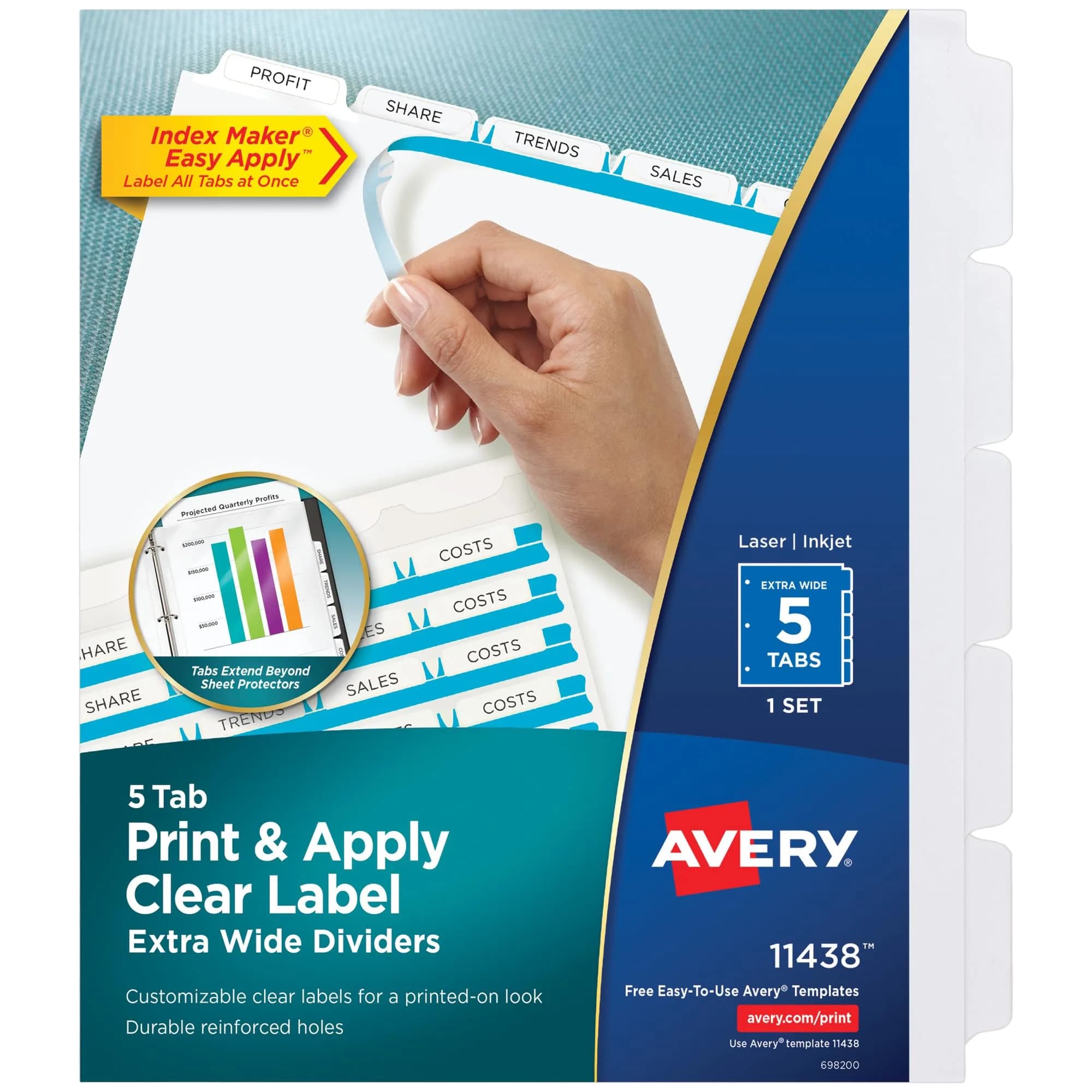 Avery Index Maker Clear Label Dividers, 5-Tab, Extra Wide, 1 Set | Organize Reports & Presentations