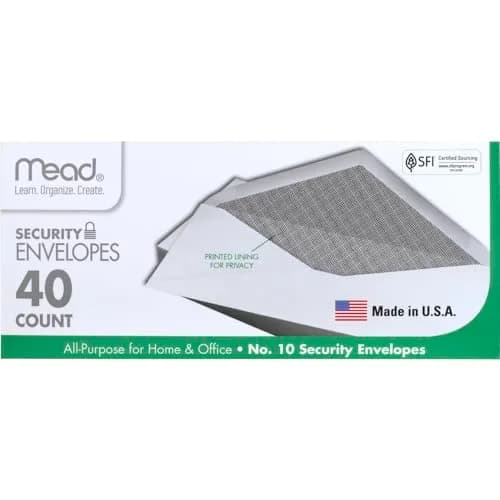 Mead #10 Envelopes Letter Size 4-1/8" x 9-1/2" | Privacy Security Lining thumbnail 1